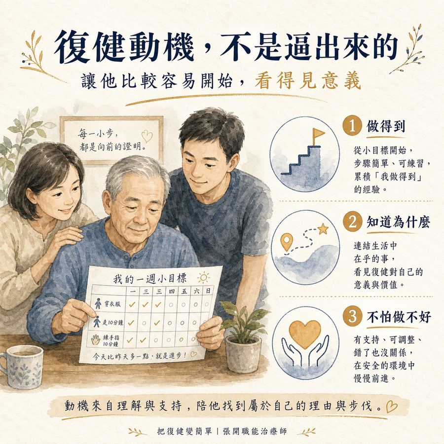 【中風復健】為什麼他都不想復健?〡中風患者沒有復健動機怎麼辦? 9 復健動機不是逼出來的,讓患者比較容易開始並看得見意義
