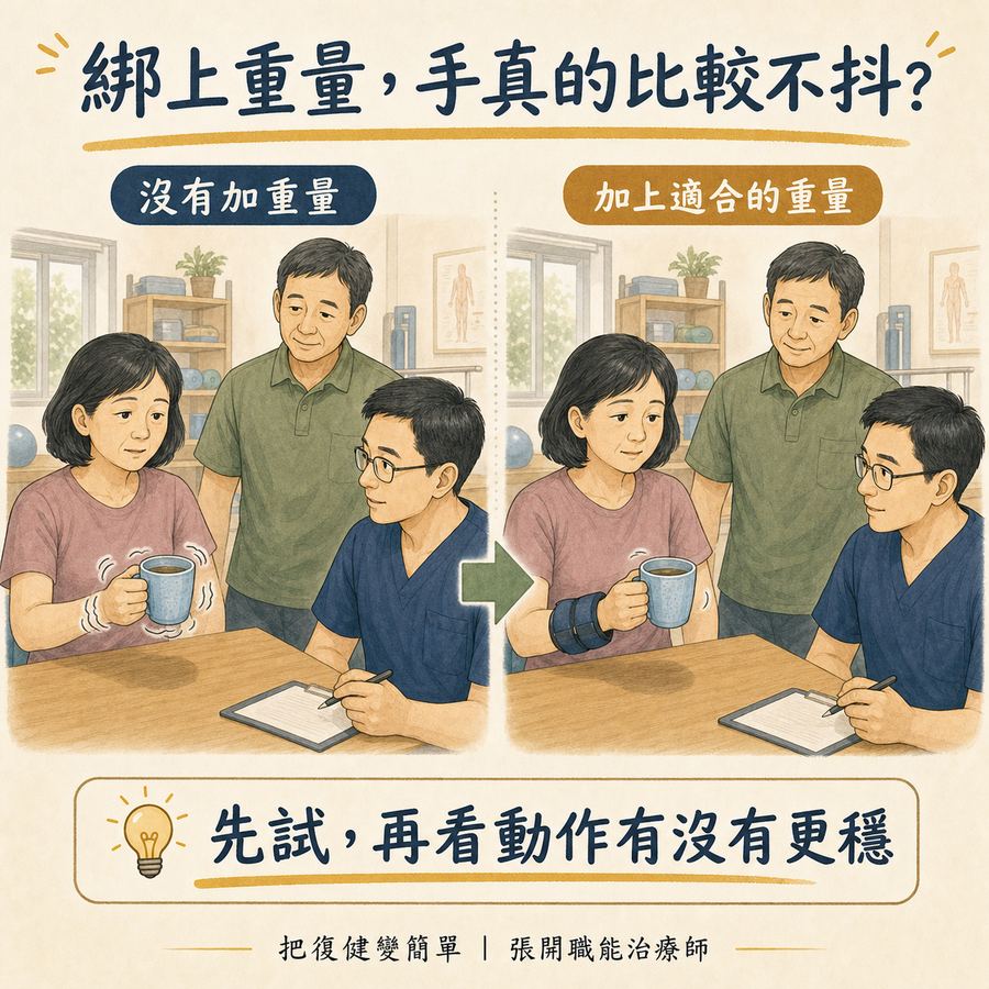 【中風復健】中風後手抖怎麼辦?〡中風後震顫的原因、治療與 5 個居家訓練方法 3 中風患者配戴適合重量前後拿杯子的手抖比較