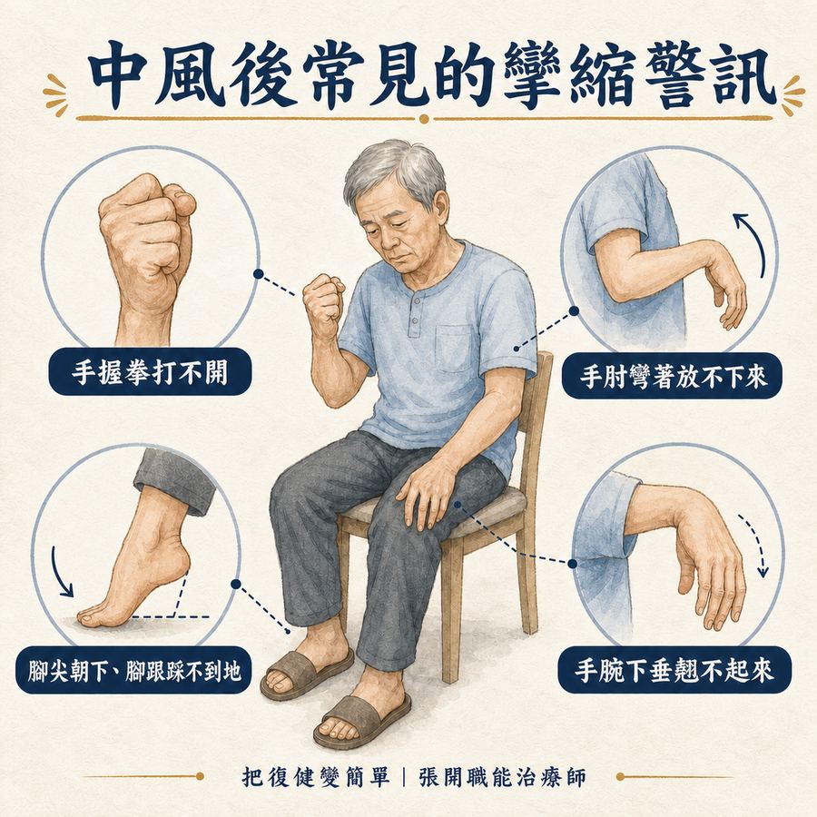 【中風復健】中風後手腳越來越緊怎麼辦?〡關節攣縮的原因、預防與治療完整指南 3 中風後手部、手肘、腳踝與手腕常見的攣縮警訊