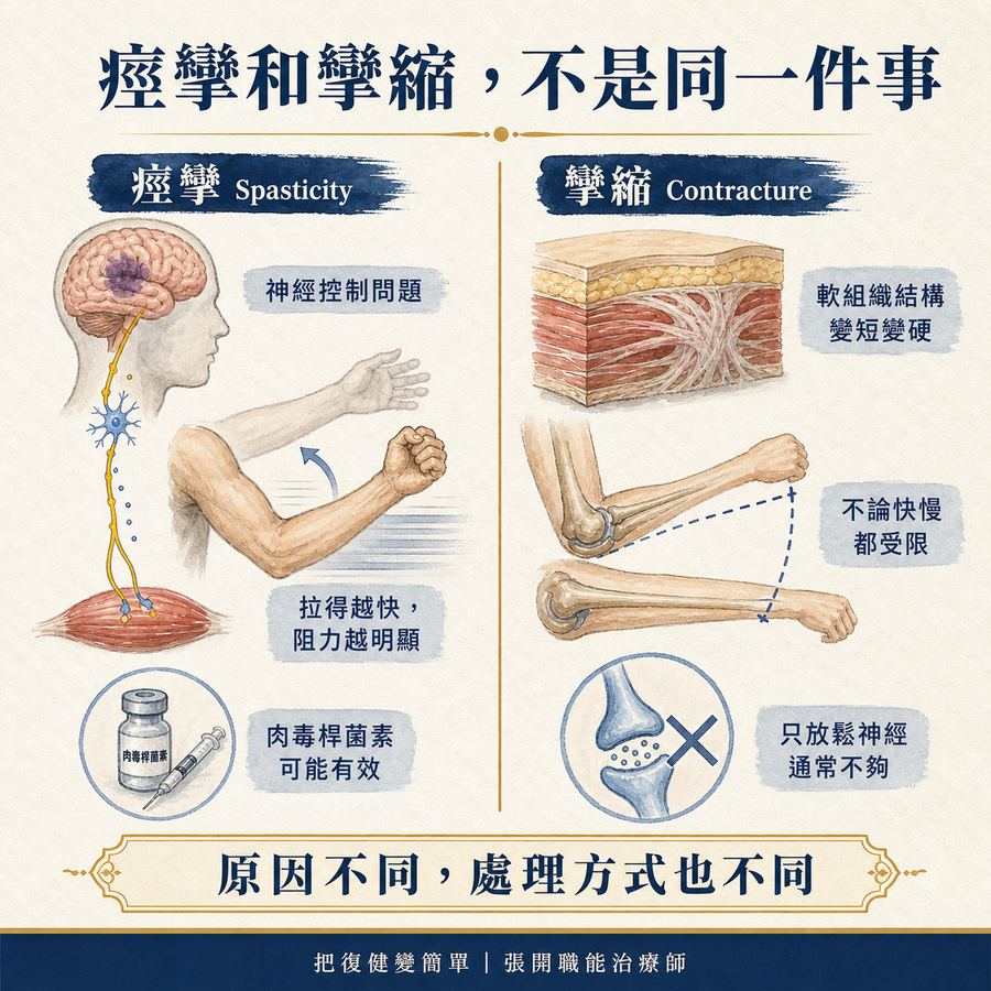 【中風復健】中風後手腳越來越緊怎麼辦?〡關節攣縮的原因、預防與治療完整指南 4 中風後痙攣與攣縮的原因及處理差異