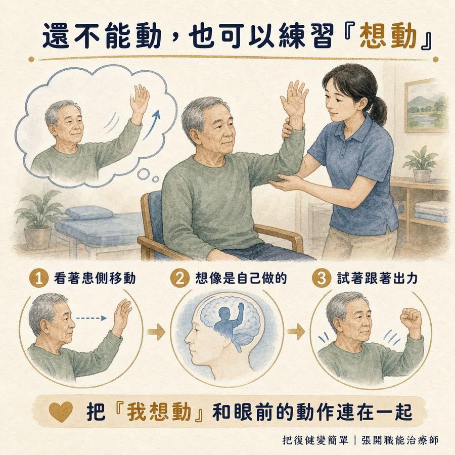 【中風復健】主動運動還是被動運動?〡4 種練法一次看懂 6 患側不能動時結合觀看、動作想像與主動嘗試