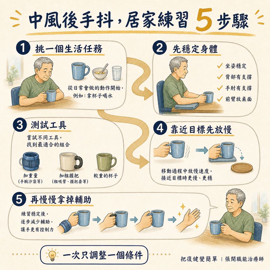 【中風復健】中風後手抖怎麼辦?〡中風後震顫的原因、治療與 5 個居家訓練方法 9 中風後手抖的五個居家練習步驟