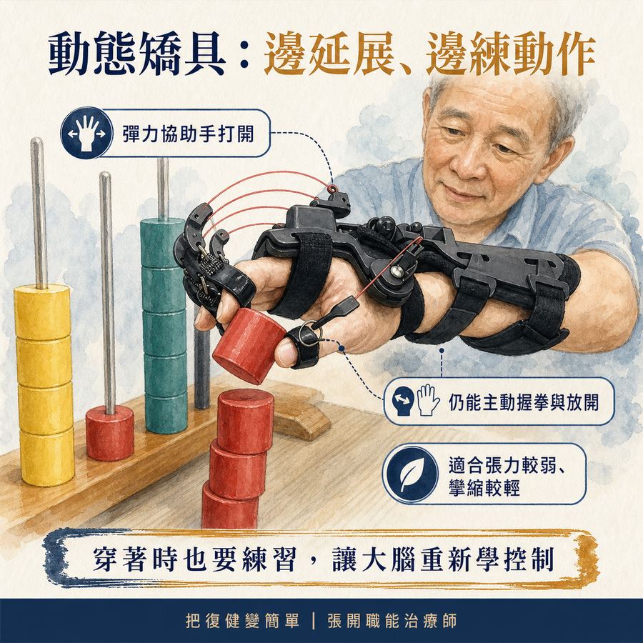 【中風復健】中風後手腳越來越緊怎麼辦?〡關節攣縮的原因、預防與治療完整指南 9 iOPEN 動態矯具協助手張開並進行主動練習