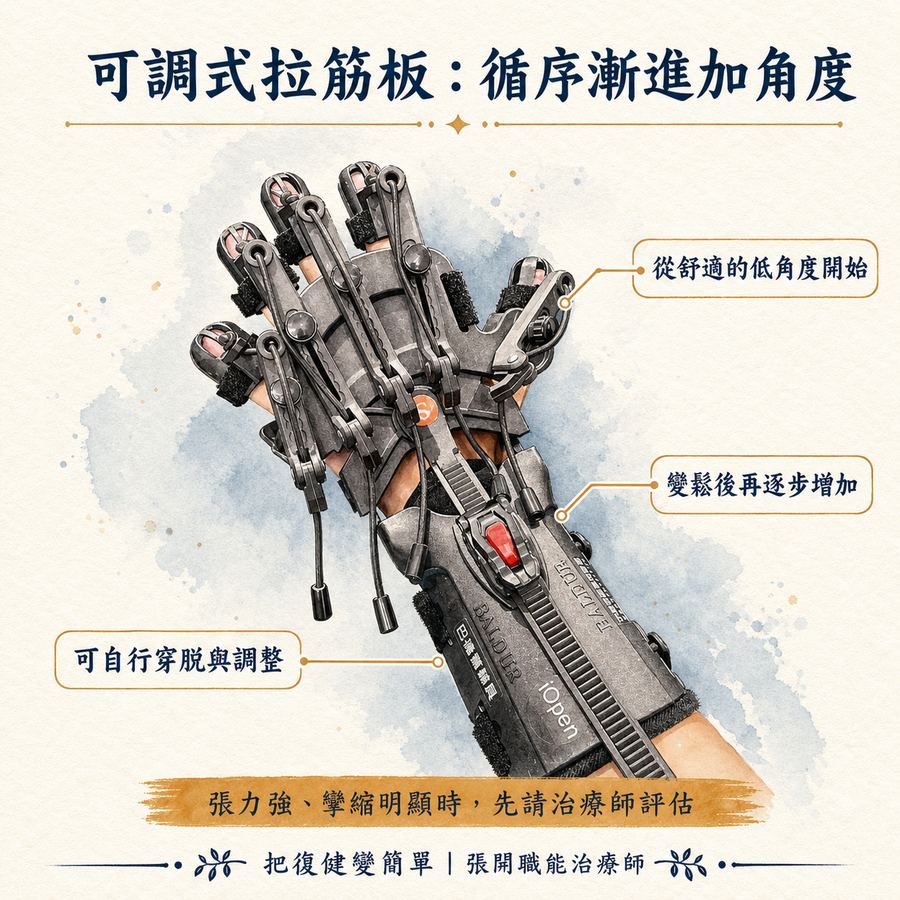 【中風復健】中風後手腳越來越緊怎麼辦?〡關節攣縮的原因、預防與治療完整指南 10 iOPEN 可調式手部拉筋板循序增加延展角度