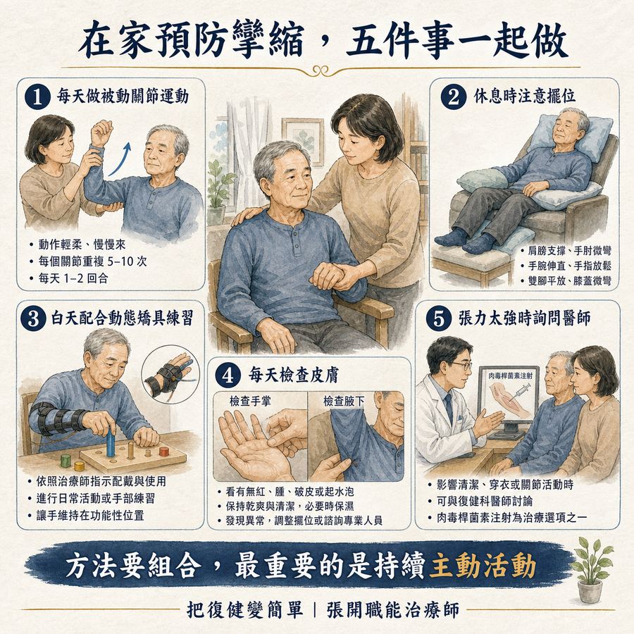 【中風復健】中風後手腳越來越緊怎麼辦?〡關節攣縮的原因、預防與治療完整指南 11 中風後在家預防攣縮的五項日常做法
