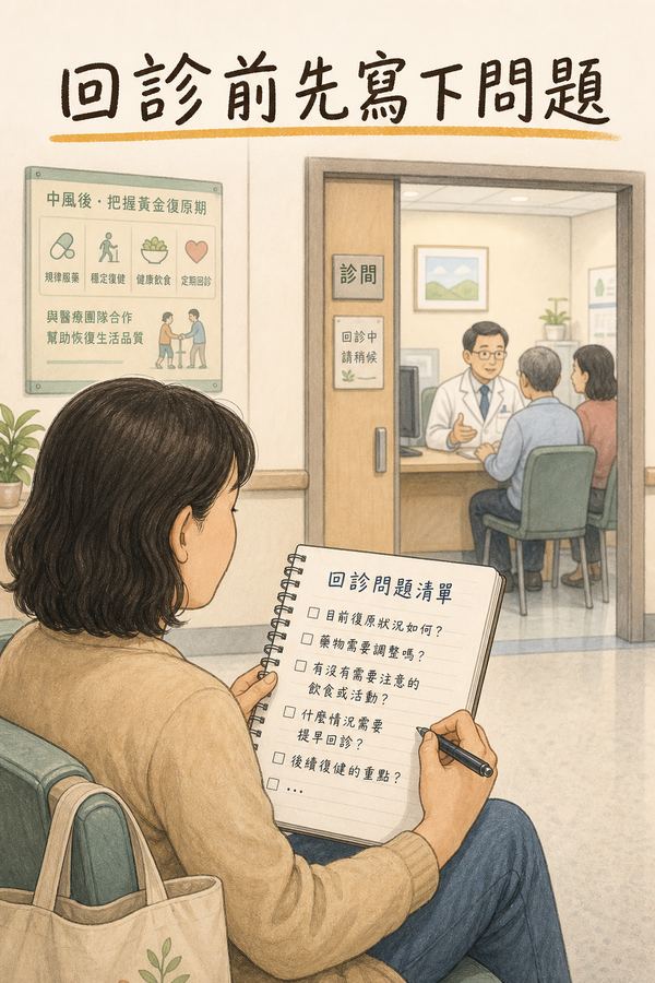 【中風復健】家人中風後第一次回診,該問什麼?〡給家屬的復健提問清單 3 家屬在回診前寫下中風復健問題清單