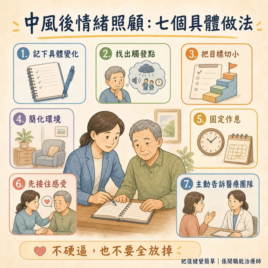 【中風心理】中風後情緒障礙怎麼辦?〡五種症狀辨識、七個照顧建議與治療選項完整指南 6 中風後情緒照顧的七個具體做法