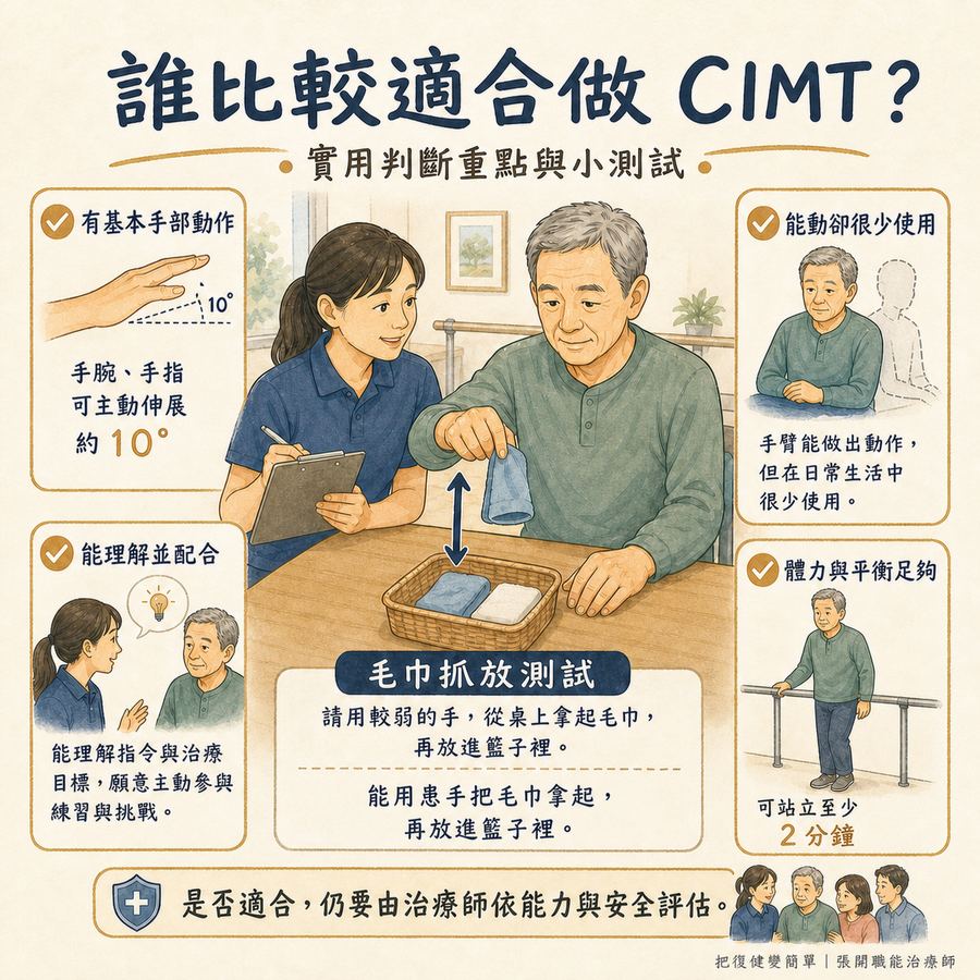 【中風復健】實證最有效的中風復健方法〡侷限誘發療法(CIMT)完整指南 6 適合CIMT的手部動作、認知配合與安全條件