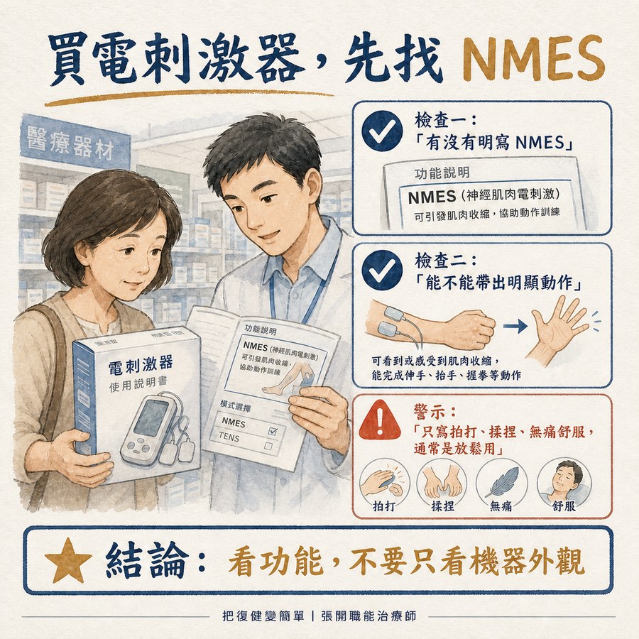 【中風復健】中風後手腳虛弱無力怎麼辦?|肌肉神經電刺激 NMES 幫你找回動作 6 購買電刺激器時辨認 NMES 動作訓練功能