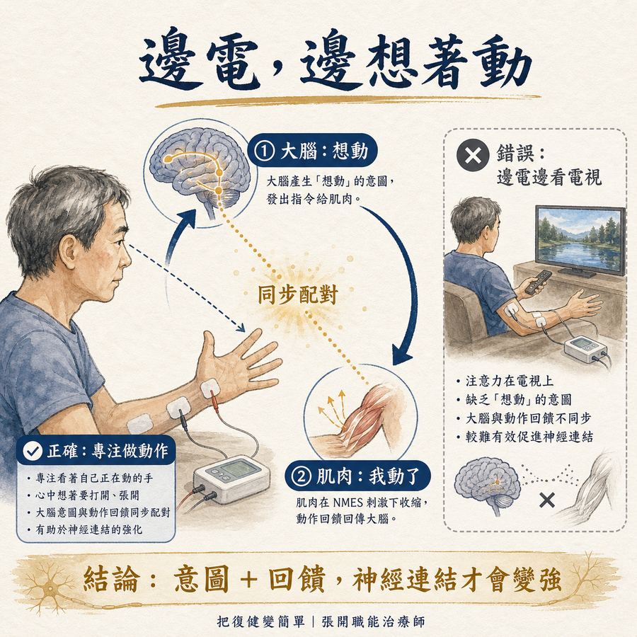 【中風復健】中風後手腳虛弱無力怎麼辦?|肌肉神經電刺激 NMES 幫你找回動作 7 邊電邊想著動讓大腦意圖與肌肉回饋同步