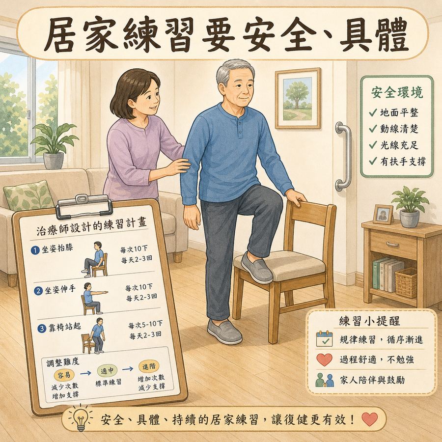 【中風復健】家人中風後第一次回診,該問什麼?〡給家屬的復健提問清單 8 家屬陪中風患者在家安全進行具體居家練習