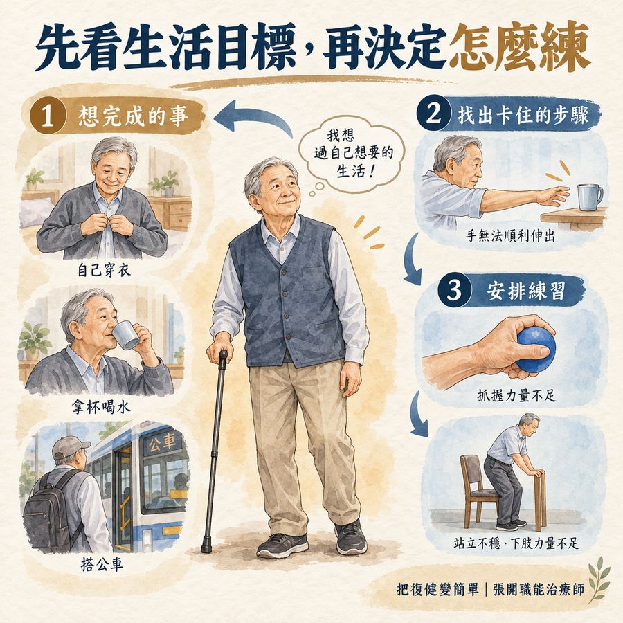 【中風復健】任務導向治療是什麼?從生活目標到主動練習的 6 個步驟 3 從生活目標反推中風復健練習內容