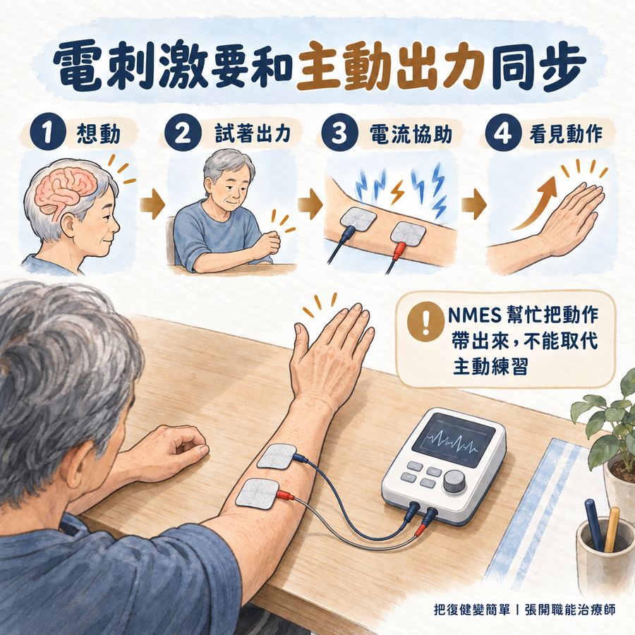 【中風復健】中風後手臂不會動怎麼辦?〡先從這 5 種方法開始 4 神經肌肉電刺激搭配主動想動與出力的四步驟
