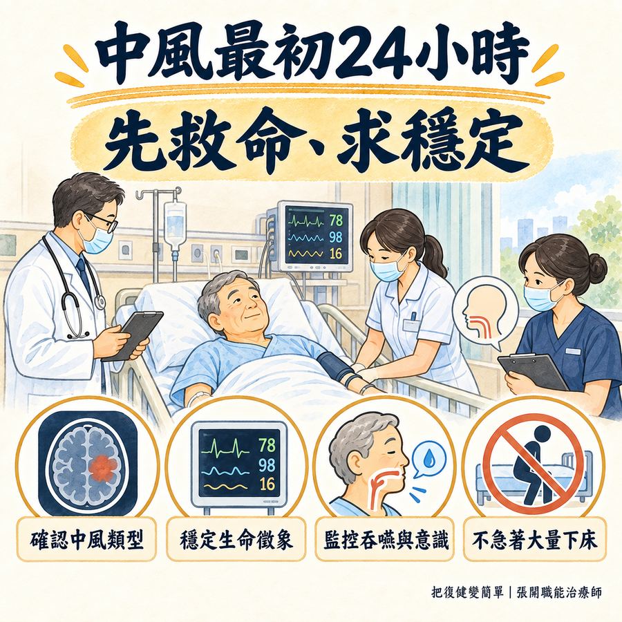 【中風復健】中風恢復時間表〡第 1 天、3 個月、半年到一年後會發生什麼? 5 中風最初二十四小時應先穩定病況而非大量下床復健