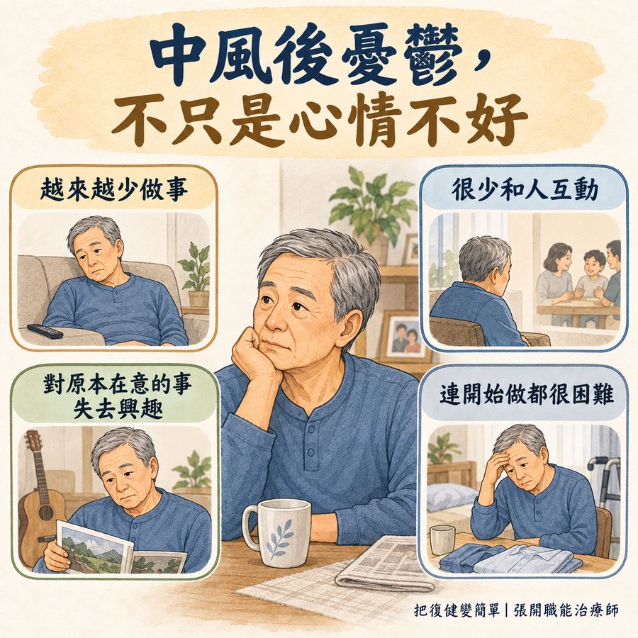 【中風復健】中風後為什麼會退步?〡影響生活能力的 4 個因素 8 中風後憂鬱在日常生活中可能出現的活動與互動變化