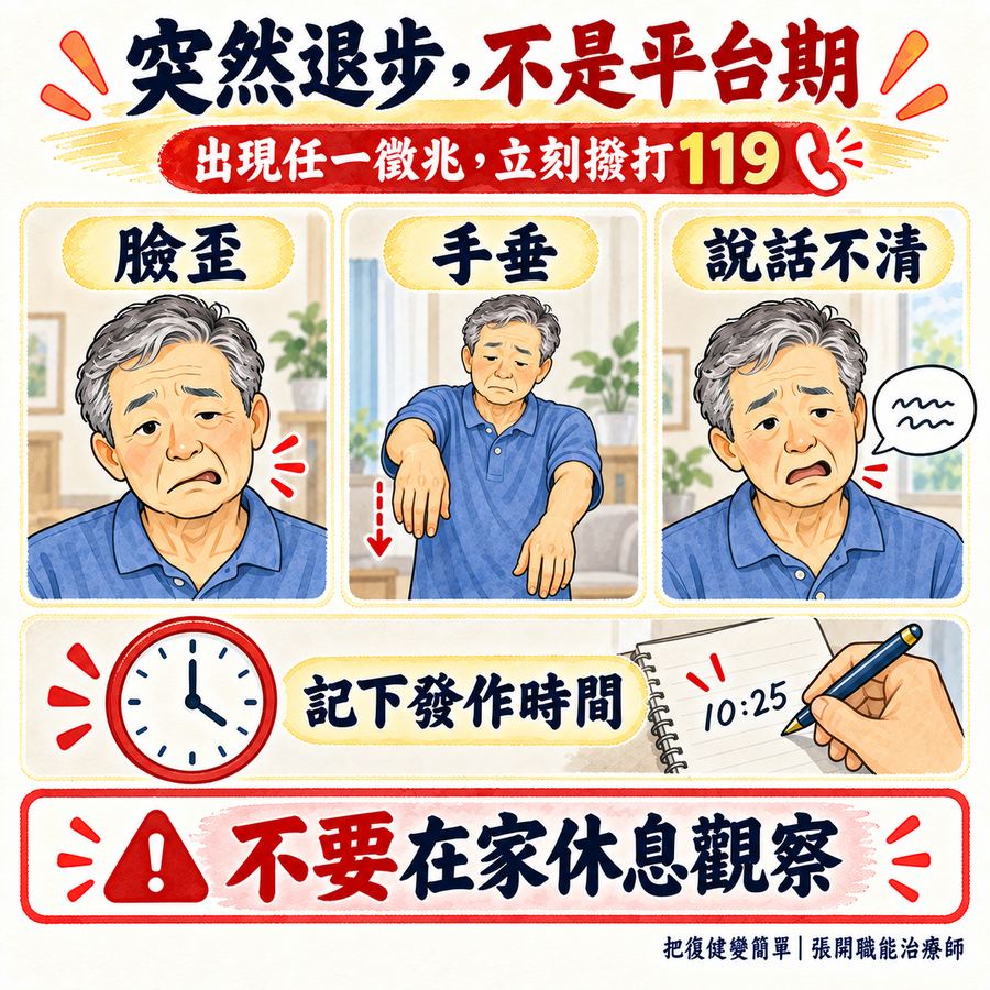 【中風復健】中風恢復時間表〡第 1 天、3 個月、半年到一年後會發生什麼? 10 突然臉歪手垂或說話不清應記下時間並立即撥打119