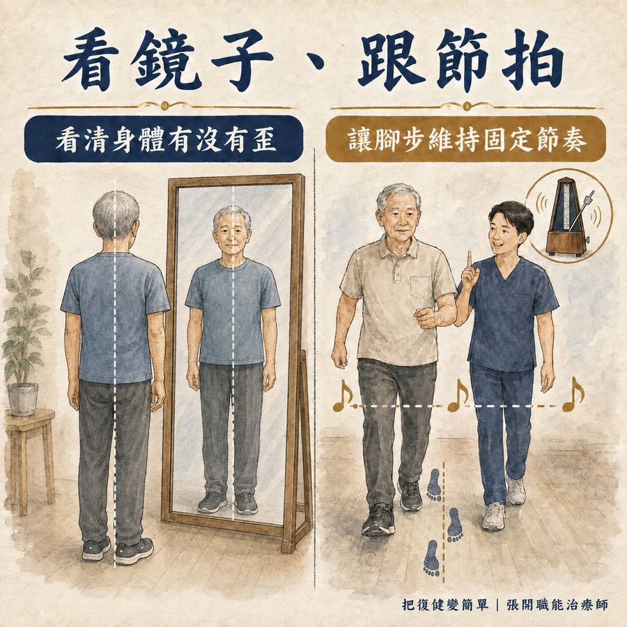 【中風復健】中風後動作失調怎麼辦?〡走路不穩、手腳不準的 5 個訓練原則 11 利用鏡子與節拍協助動作